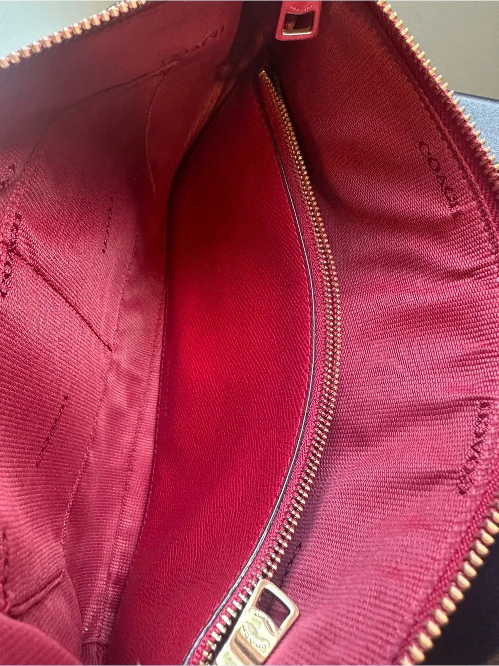 Coach Red Leather Messenger Crossbody with Gold Hardware